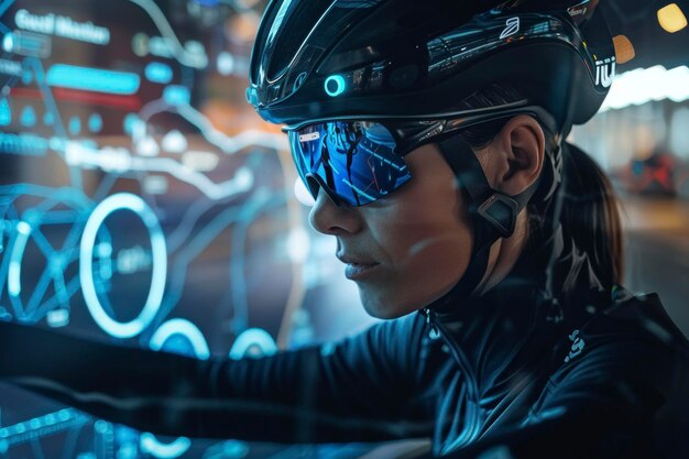 Futuristic cyclist with smart helmet