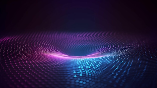 Futuristic dark background the ripple effect of a web of blue and pink dots big data illustration