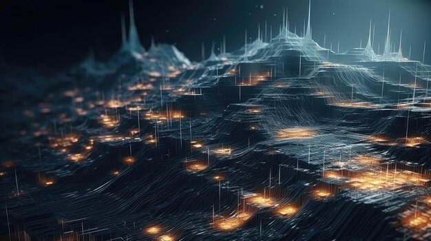 Photo futuristic data landscape with glowing nodes