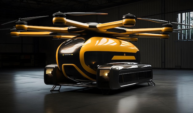 A futuristic delivery drone in a showroom