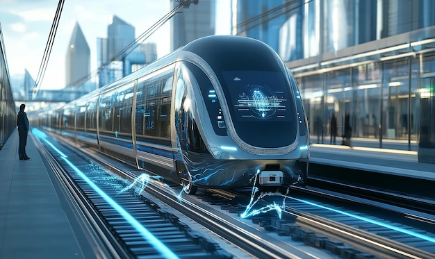 A futuristic depiction of a driverless electric train