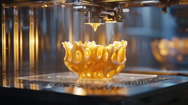 Photo futuristic depiction of meal being created by 3d food printer showcasing intricate designs and vibrant colors advanced technology highlights innovation in culinary arts