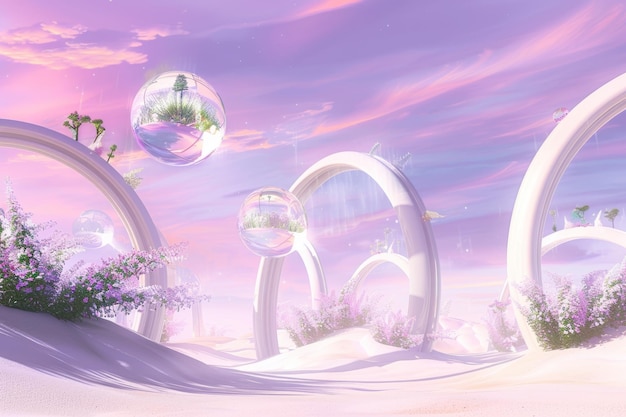 Futuristic desert oasis at twilight