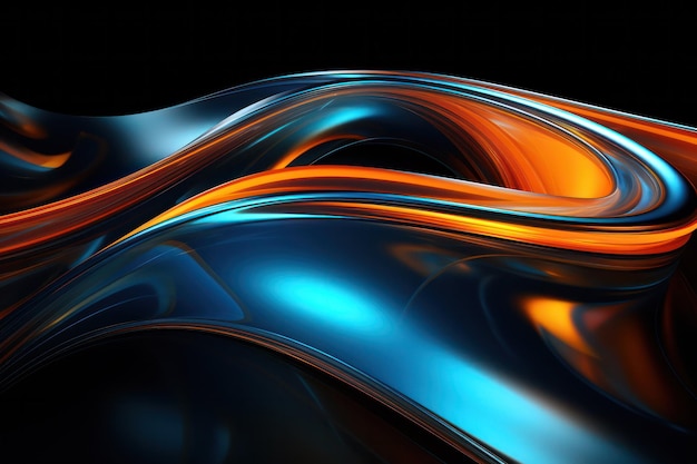 Futuristic Design Smooth Flowing Shapes in orange and blue Transparent Glass 3D Render Modern Abstract Wallpaper