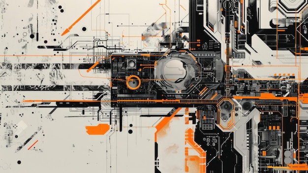 Photo futuristic digital art in orange black and white featuring technology cyber and scifi themes aig53m