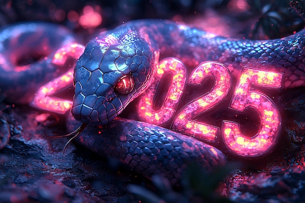 Photo a futuristic digital background with large glowing numbers 2025 in the center