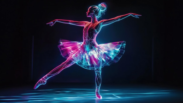 Futuristic Digital Ballerina in Motion with Neon Lights