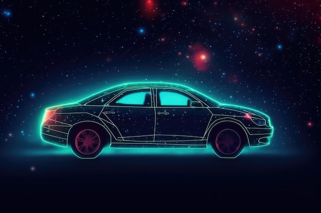 Futuristic digital car in cyberspace background Generative AI