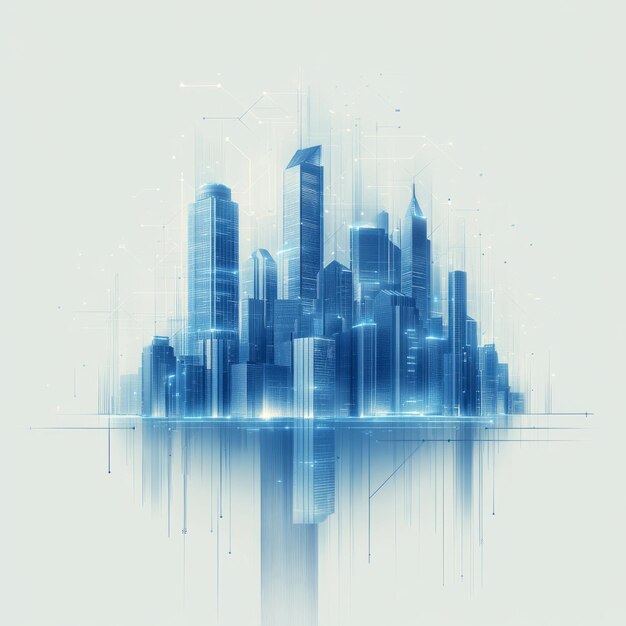 Photo futuristic digital cityscape with blue and white graphics