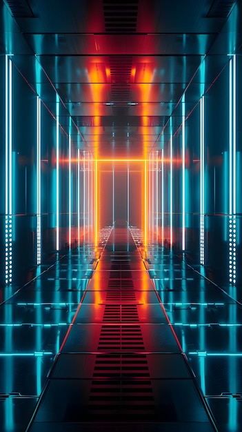 Futuristic Digital Firewall Holographic Barrier SciFi Cyber Security Tunnel