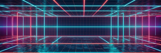 Futuristic Digital Grid with Neon Lights