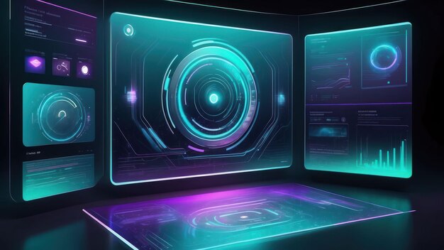 Photo futuristic digital interface background with holographic displays perfect for tech and sci fi themes