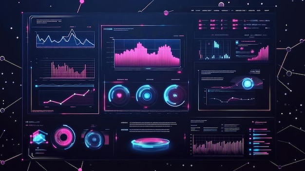 Futuristic Digital Interface with Data Visualization and Charts