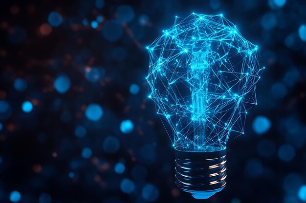 Photo futuristic digital lightbulb made of connected geometric lines and glowing nodes symbolizing innovation creativity and technology in a hightech networked environment