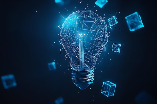 Photo futuristic digital lightbulb made of connected geometric lines and glowing nodes symbolizing innovation creativity and technology in a hightech networked environment