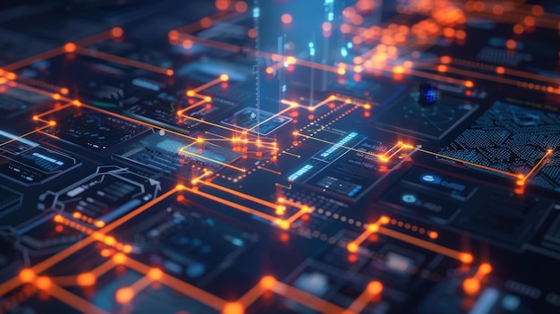 Futuristic Digital Network Data Flow and Connection A closeup abstract of a digital network