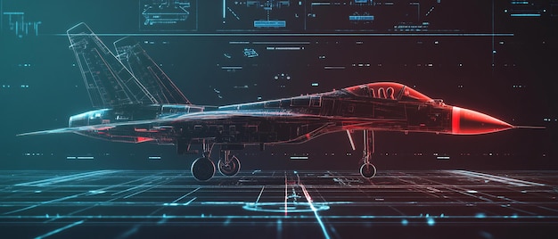 Photo futuristic digital rendering of a military jet fighter with holographic design futuristic digital rendering of a military jet fighter with holo