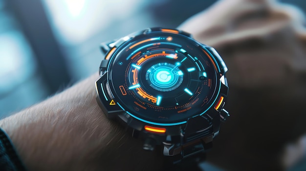 Futuristic digital watch on a wrist