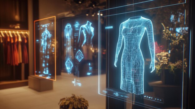 Photo futuristic display of a dress design in a retail environment