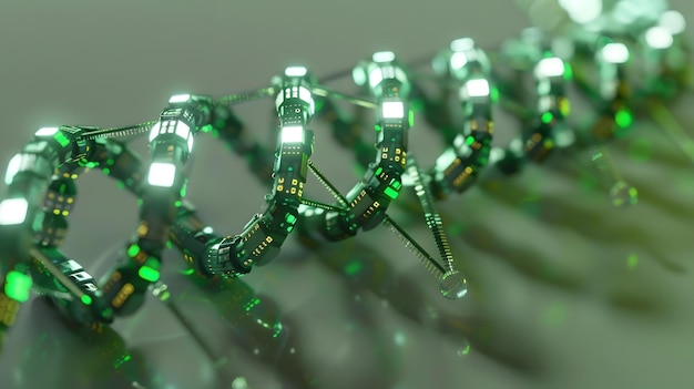 Photo futuristic dna strand with embedded microchips for biotech innovation and longevity