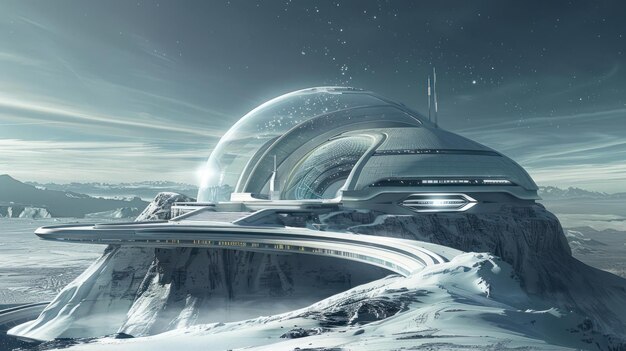 Photo futuristic dome city on a mountain