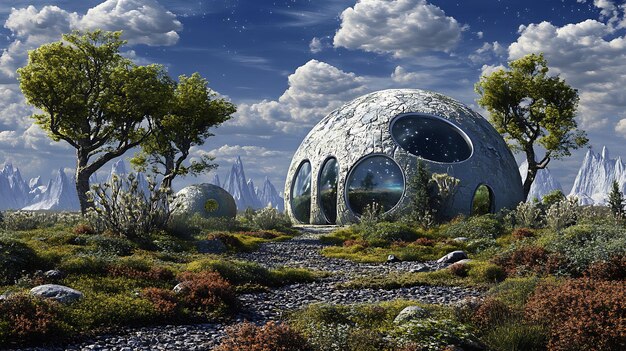 Photo futuristic dome home in a surreal landscape