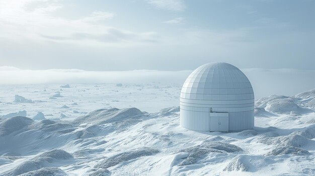 Photo futuristic dome structure in a frozen landscape