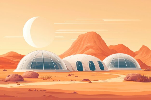 Photo futuristic domes on a red desert planet