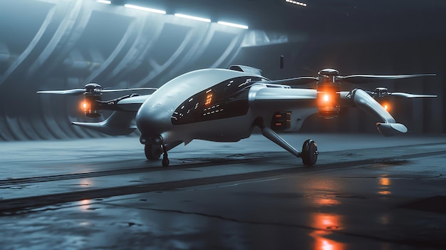 Futuristic drone in a hangar