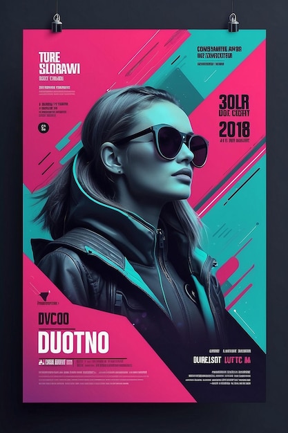 Photo futuristic duotone concert flyer template