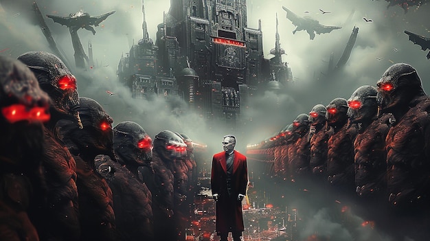 Futuristic Dystopia The Ominous March of the RedEyed Sentinels