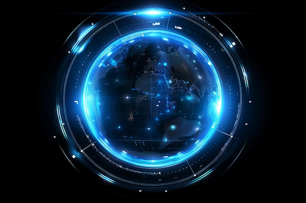 Photo futuristic earth hud hologram with digital data technology for advanced 3d globe visualization