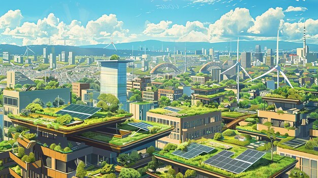 Photo futuristic ecofriendly city illustration