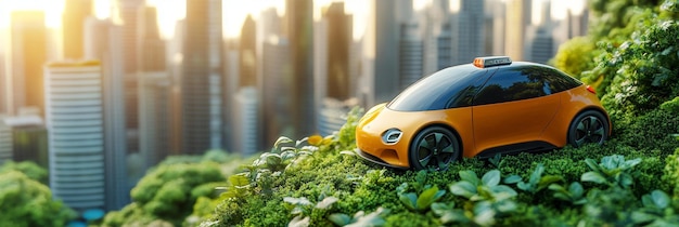 Futuristic Electric Car in EcoFriendly Cityscape