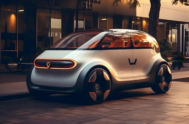 Futuristic Electric Car Speeding in Urban Landscape