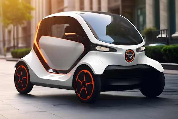 Futuristic Electric Car Speeding in Urban Landscape