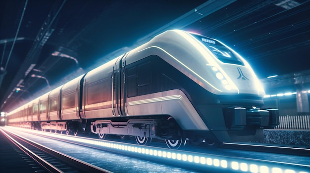 A futuristic electric cargo transport train showcasing its ability to transport large quantities of goods quickly and efficiently