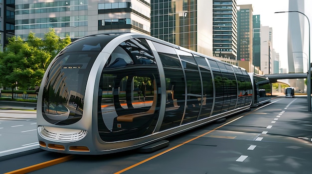 Futuristic Electric Train on City Street