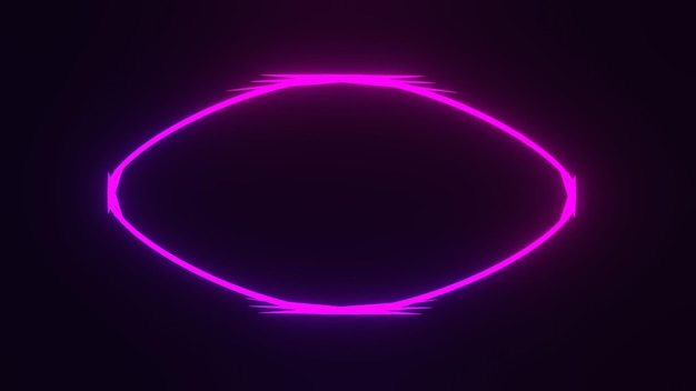 Futuristic ellipsoid neon frame Laser dark 3d render flare of cyberpunk and glowing parties Digital led billboard with purple highlights Futuristic electric advertising synthwave