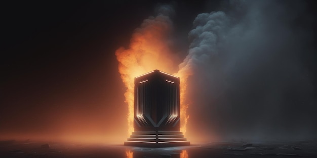 futuristic empty podium stage with Smoke and neon light generative ai scifi alien stand platform