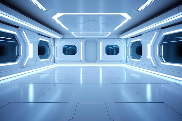 Futuristic empty room with led neon lights