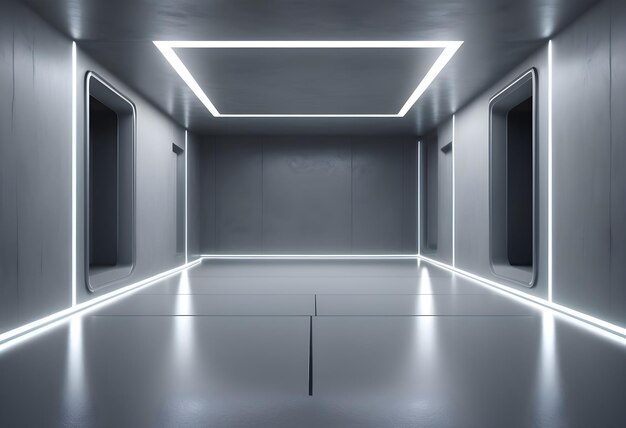 Futuristic empty room with modern technology interior concept