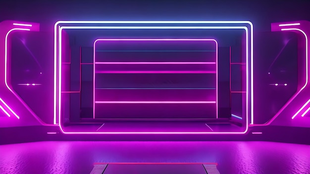 Futuristic empty stage neon 3d rendering