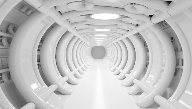 Futuristic Empty White Tunnel with a Light from the End extreme closeup Generative ai