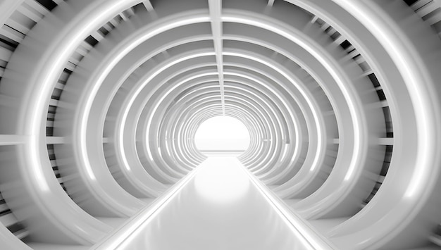 Futuristic Empty White Tunnel with a Light from the End extreme closeup Generative ai