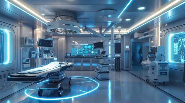 Photo futuristic energy efficient operating room with advanced medical equipment and climate control