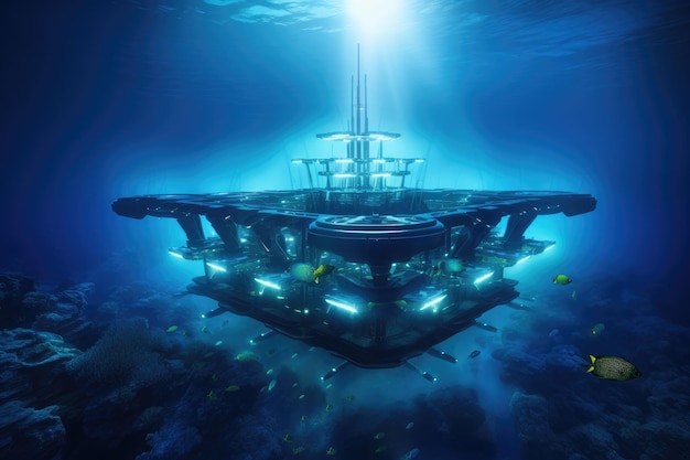 Futuristic environmentally friendly power plant of the future in the ocean Revolutionizing Water