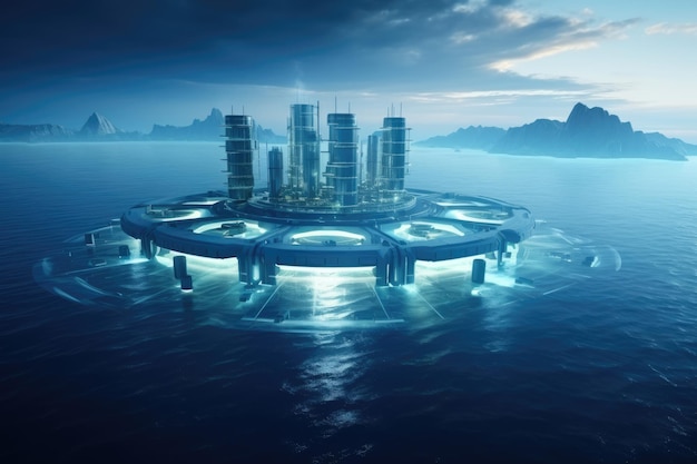 Futuristic environmentally friendly power plant of the future in the ocean Revolutionizing Water