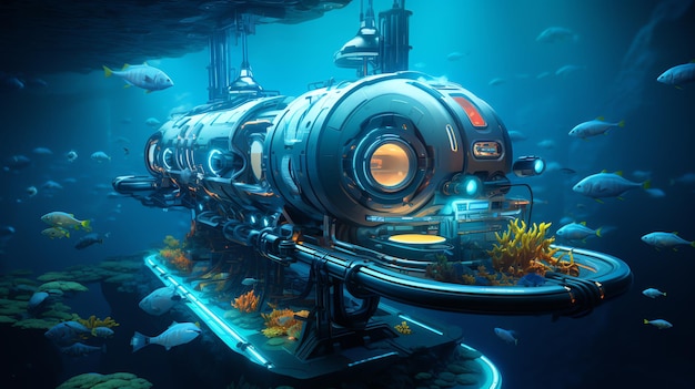 futuristic exploration hub with hightech research stations exploring the mysteries of the deep sea