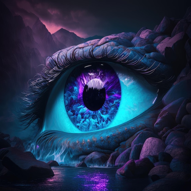 Futuristic eye art in the mountains Generative AI